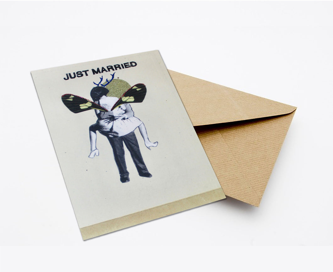 JUST MARRIED POSTCARD WITH ENVELOPE